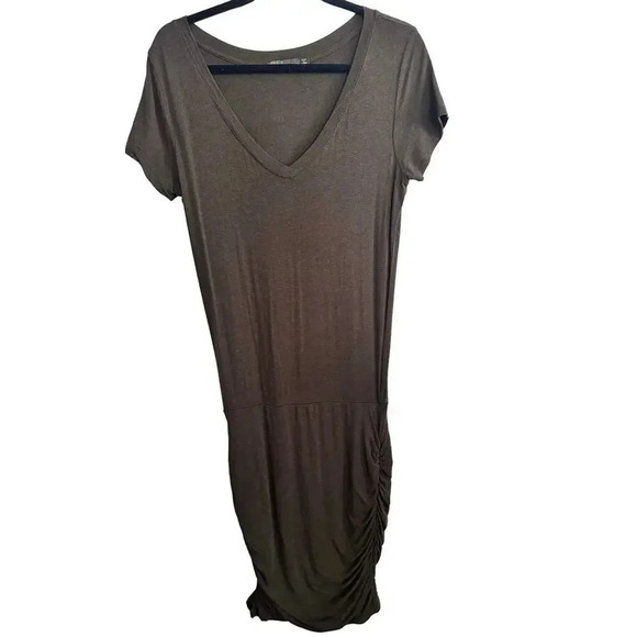 prAna Women's Brown Short Sleeve V-Neck Pullover Midi Dress Size Medium - Picture 1 of 7